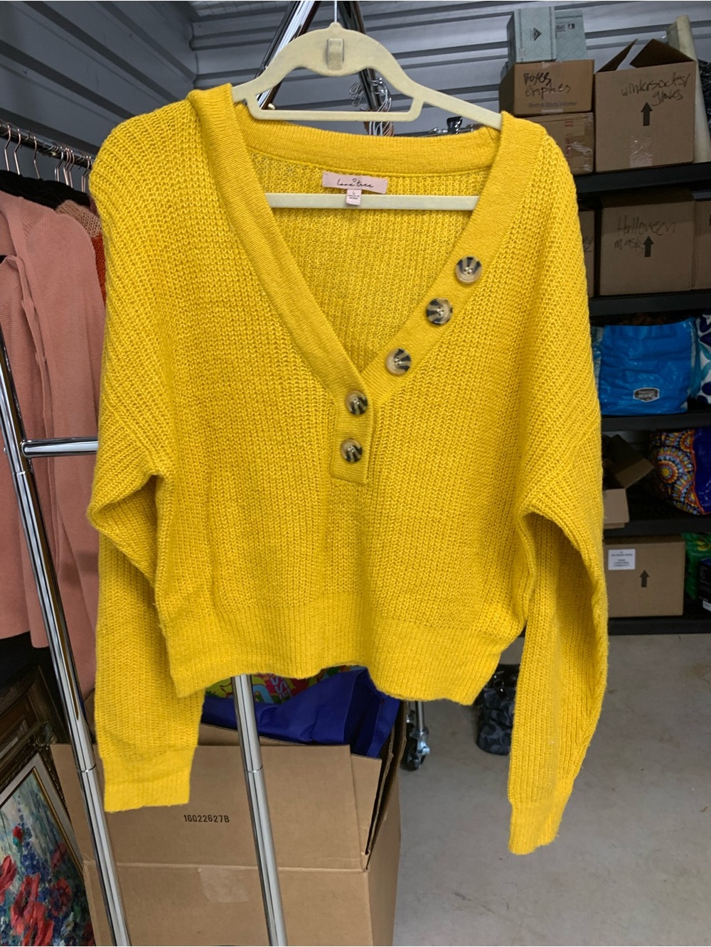 Forever 21 Yellow V-Neck Button Accent Sweater
